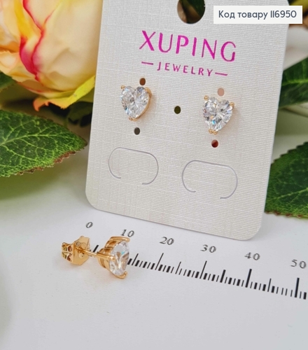 Серьги гвоздики, камешек форме Сердечка, 0,6см, Xuping 18K 116950 фото 1
