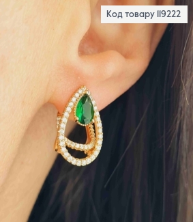 Серьги "Капельки" с Зеленым камнем, 1,8см, итальянская застежка, Xuping 18K 119222 фото