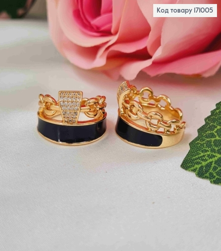 Кольцо "Королевское" с Черной эмалью и камешками, Xuping 18К 171005 фото 1