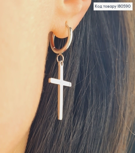 Серьги кольца 1,3см с Крестиками 2,5*1,5см родированые  Xuping 180590 фото 1