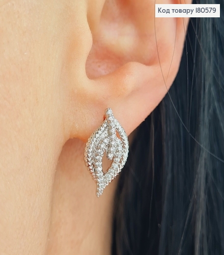 Срьги Листик  в камнях 2*1,2см (англ.застежка) родированые Xuping 180579 фото 1