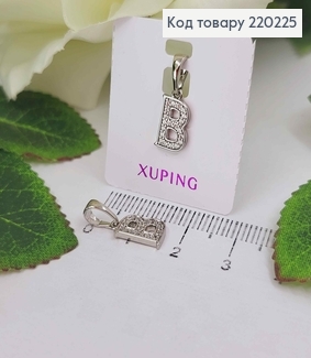 Кулон родований, Буква "B" в камінцях, 1см, Xuping  220225 фото