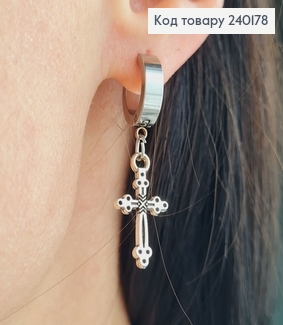 Серга кольцо 1.3см с крестиком 2см Stainless Still 260002 фото