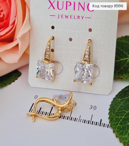 Серьги с Большим квадратным камешком, англ. зам. 1.5cm Xuping 18K 115196 фото 1