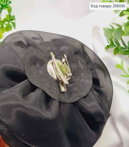 Брошь-заколка, объемная роза ЧЕРНОГО цвета, двойная, 17см, ткань органза, ручная работа 256061 фото 2