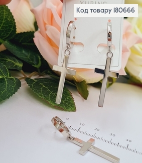 Сережки родированые кольца с подвесками хрестами, 5,5*1,5см, Xuping 180666 фото