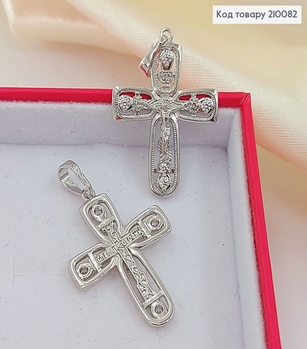 ¶Крестик с распятием 2,2х2,8 см и камнями родироване медзолото Xuping 210082 фото 1