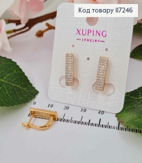 Серьги "Страсть" прямоугольные с камешками, высота 1,7см, английская застежка XUPING 18K 117246 фото