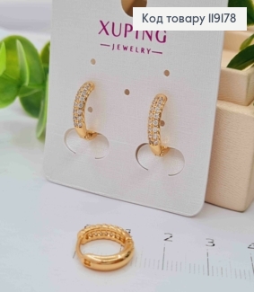 Сережки кільця прикрашені Блискучими камінцями в два ряди, діаметр 1,3см,  XUPING 18К 119178 фото