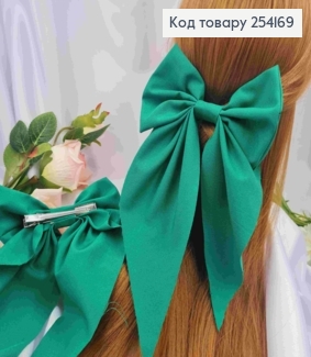 Заколка (7,5см) БАНТ ЗЕЛЕНОГО цвета, стрейч котон, размер 14,5*21см, Украина. 254169 фото