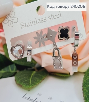 Сережки родованые Van Cleef, 3пары с камнями Stainless Steel 240206 фото