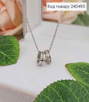 Цепочка, серебряного цвета, с подвеской Три колечка Картье, 40+5см, сталь Stainless Steel 240493 фото