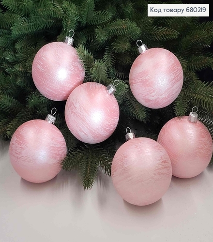 Игрушка шар 80мм ВЬЮГА, цвет РОЗОВЫЙ, 6шт/уп, Украина 680219 фото 1