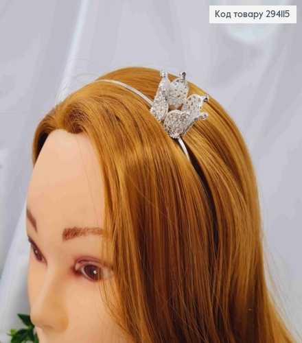 Корона СЕРЕБРЯНОГО цвета на обруче, с Блестящими или Перламутровыми камешками в ассорт., 2см*3,5см 294115 фото 3