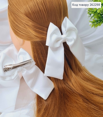 Заколка (7,5см), Бант БЕЛОГО цвета, плотный атлас, 11*10см, Ручная работа, Украина 262299 фото 1