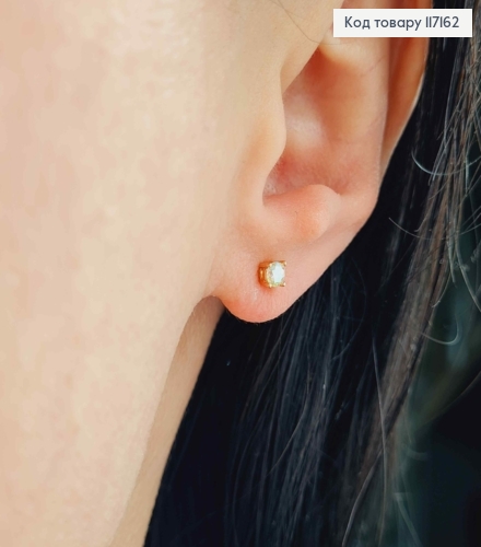 Серьги гвозди ПЕРЛАМУТРНЫЙ КАМЕНЕЦ 0,3см ( квадратная оправа) Xuping 18K 117162 фото 1