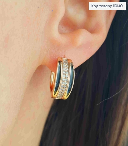 Серьги кольца с Черной эмалью Блестящими камешками, диаметр 1,5см, Xuping 18К 110140 фото 3