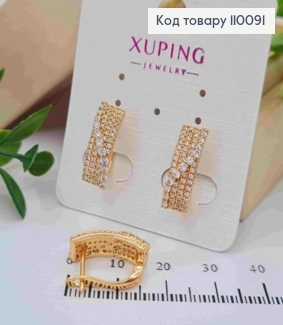 Сережки "Сяйво" з Блискучими камінцями, довжина 1,7см, англійська застібка, Xuping 18K 110091 фото