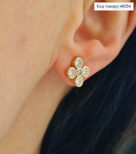 Набір: Сережки гвоздики "Квітка" (1см), та ланцюжок з кулоном "Квітка" (1,2см), Xuping 18К 141054 фото 3