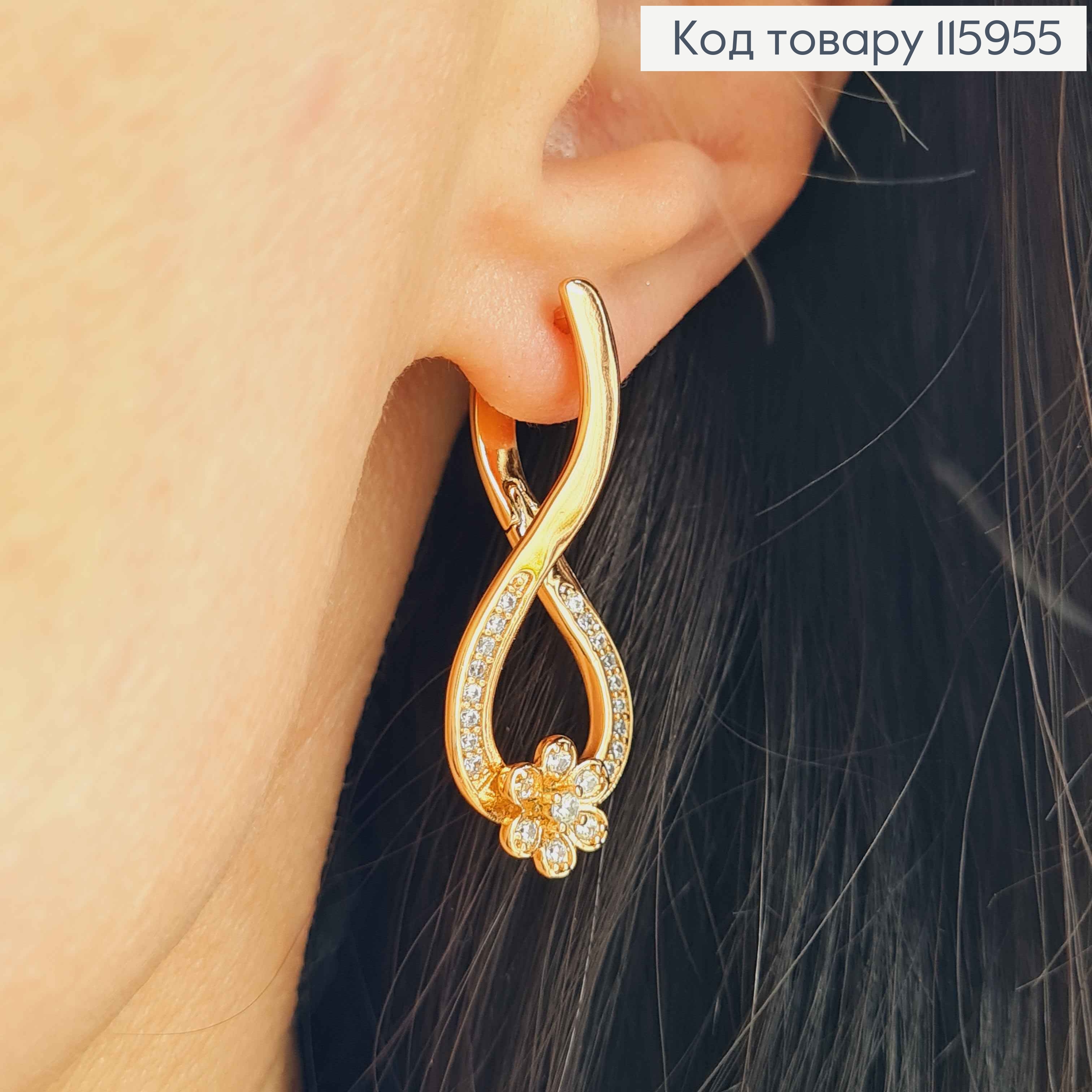 Серьги петля, "Жасмин", с цветочком, в камнях, 3,5см, англ. зам, Xuping 18K 115955 фото 2