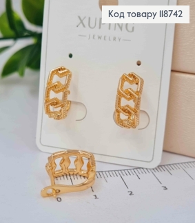 Серьги "Звенья" с тиснением, 1,4см, английская застежка, Xuping 18K 118742 фото