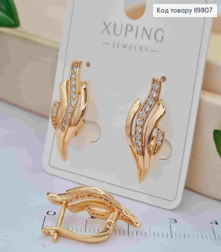 Серьги "Огоньки" украшены Блестящими камешками, 2,3см, английская застежка, XUPING 18K 119807 фото 1