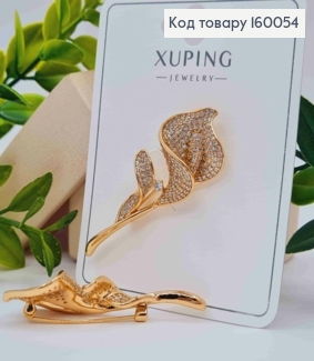 Брошка "Квітка Кали" прикрашена Блискучими камінцями,  5,1см, Xuping 18к 160054 фото