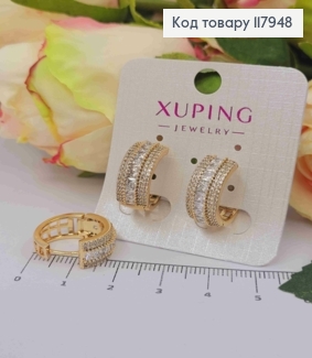 Серьги кольца украшены Блестящими камешками, ширина 8мм, диаметр 1,8см, Xuping 18K 117948 фото