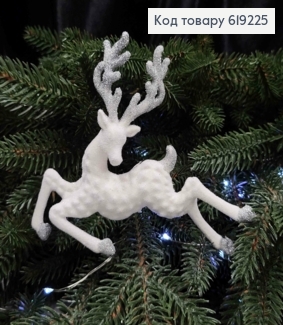 Новорічна фігура ОЛЕНЬ, бархат, колір БІЛИЙ+СРІБЛО 14*11,5см, Україна 619225 фото