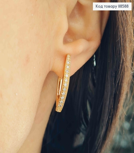 Сережки "Стріли" прикрашені Блискучими камінцями, 2,5см, англійська застібка, Xuping 18К 118588 фото 2