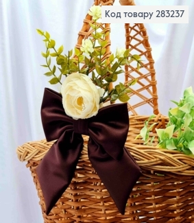 Повязка для корзины КОРИЧЕСКИЙ Бант с Кремовой Розой, на завязках, размер 14*27см, Украина 283237 фото