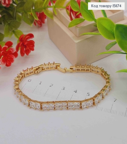 Браслет из Блестящих квадратных камешков, длина 16+2см, Xuping 18K 151174 фото 1