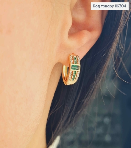 Серьги "Лоренцо" с зеленым витражным камнем, 1,5см, англ. Xuping 18K 116304 фото 2