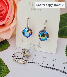 Сережки родовані, з камінцем Сваровськи танзанітового кольору франц. заст. 2см Xuping 18 180940 фото