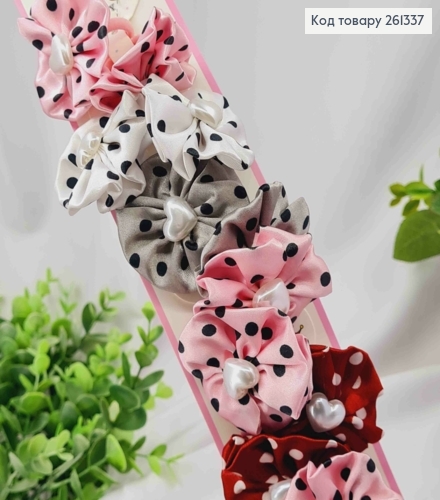 Набор резинок (20шт), БАНТИК в точку + СЕРДЦЕ, Пастельные цвета, резинка 2,5см, бантик 5см 261337 фото 1