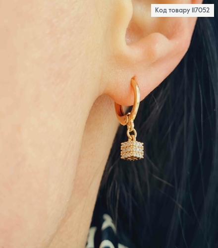 Серьги кольца 1см, с подвеской Кубиком в камешках, Xuping 18K 117052 фото 2
