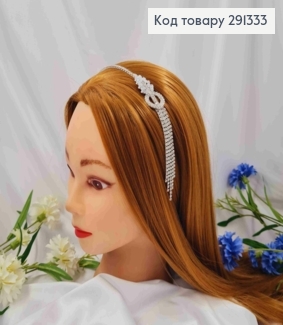 Обруч метал, з Брошкою (2,1*4,5см) та Ланцюжком  з Блискучих камінців, 2,5мм, Срібного кольору 291333 фото