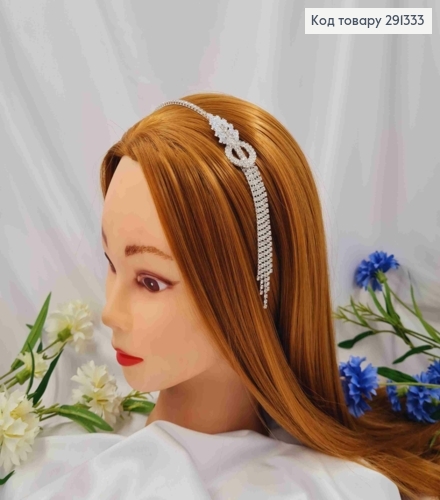 Обруч металл, с брошкой (2,1*4,5см) и цепочкой из блестящих камней, 2,5мм, серебряного цвета 291333 фото 1