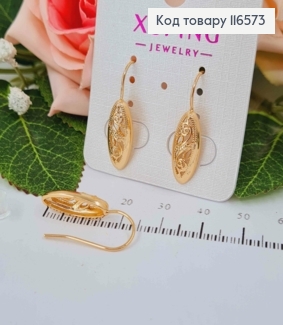 Серьги крючки, с овальными ажурными пластинками, 1,6см, Xuping 18K 116573 фото