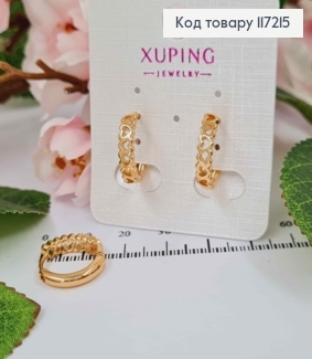 Серьги кольца с узором СЕРДЕЧКИ, диаметр 1,6см, ширина 4мм, XUPING 18K 117215 фото