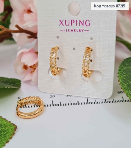 Серьги кольца с узором СЕРДЕЧКИ, диаметр 1,6см, ширина 4мм, XUPING 18K 117215 фото 1