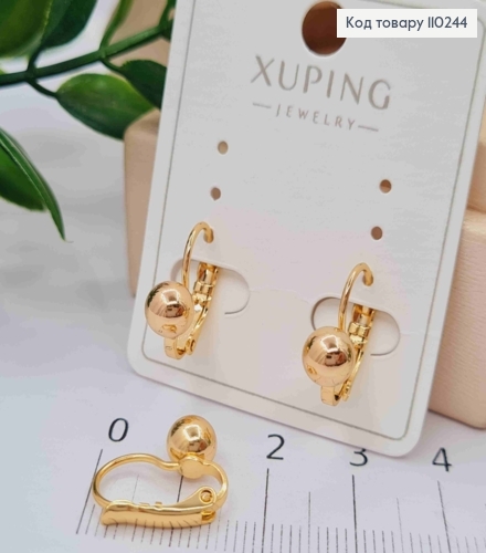 Сережки "Кульки" (0,6см), довжина 1,5см, застібка левербек, Xuping 18K 110244 фото 2