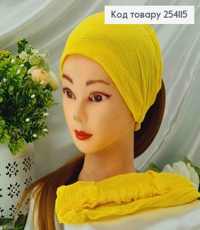 Повязка-платок на резинке, (натур. ткань) Желтого цвета шир.20см, объем24см(ручная работа) 254115 фото