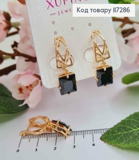Серьги "Утонченность" с подвесным Черным камнем, длина 3см, английская застежка XUPING 18K 117286 фото