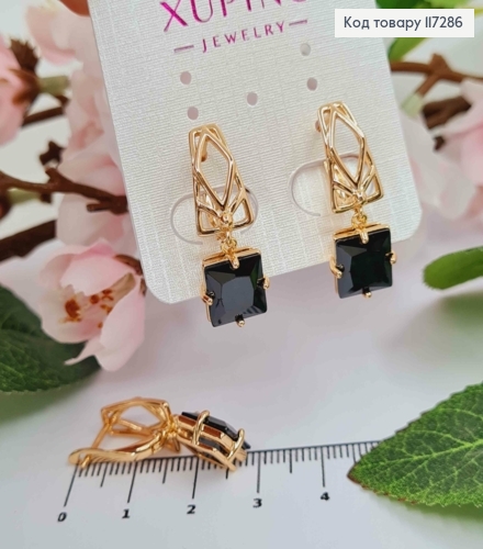 Серьги "Утонченность" с подвесным Черным камнем, длина 3см, английская застежка XUPING 18K 117286 фото 1