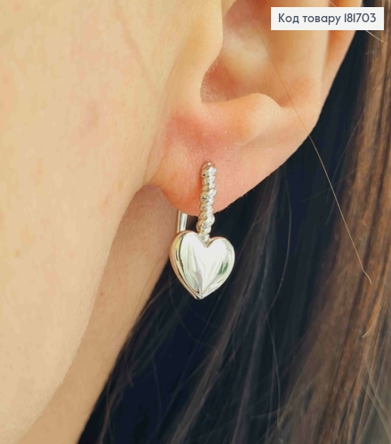 Серьги родованные "Сердце", 1,8см, английская застежка, Xuping 181703 фото 2