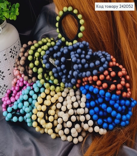 Резинка чорна мікрофібра 5,5см з бусинками ПАСТЕЛЬ в асортименті 242052 фото 2