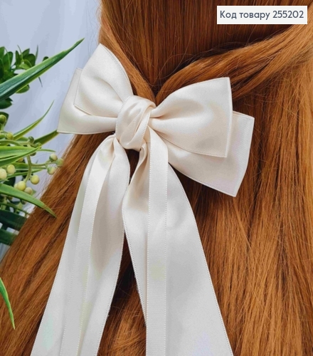 Заколка (7,5см) БАНТ МОЛОЧНОГО цвета, ткань атлас, размер 12*30см, Украина 255202 фото 1