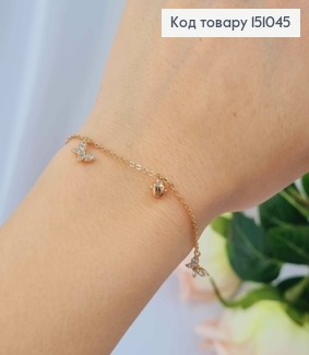 Браслет Якорное плетение с подвесками Бабочки+Бусинка, длина 18+3см, Xuping 18К 151045 фото