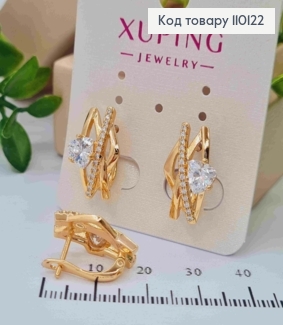 Сережки прикрашені Блискучими камінцями, 1,8см, англ. застібка,  XUPING 18К 110122 фото